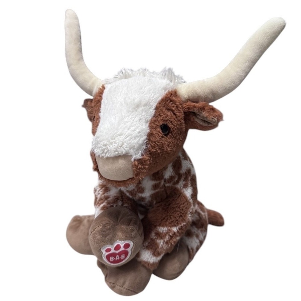Build-A-Bear Texas Longhorn Spotted Cow Steer Bull Stuffed Plushie Animal 14" - Picture 1 of 11